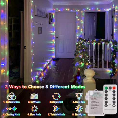 2 Pack 33ft 100 8 YEGUO Battery Operated String Lights, Each LED Twinkle Fairy Lights Outdoor Waterproof, Modes Clear