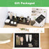Black Bamboo Bathroom Drawer Organizer, Wooden Kitchen Utensil Holder Set of 5, Stackable Storage Bins