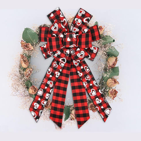 Hying Large Valentines Wreath Bow, Black Red Buffalo Plaid Bows for Holiday Hearts, Burlap Tree Topper for Front Door