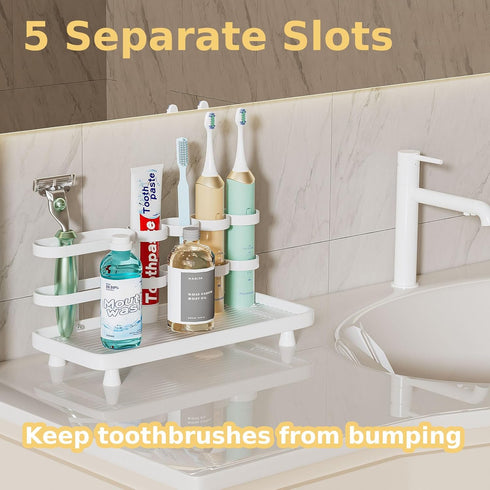 Countertop 5 YOOLENS Electric Toothbrush Holder for Bathroom Metal Slots Toothpaste Razor Mouthwash Organizer, White
