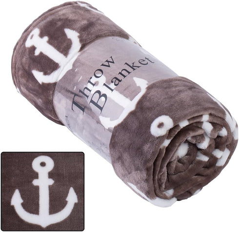 JML Throw Blanket for Couch, Super Soft Lightweight Microfiber Fuzzy Flannel, Shawls for Adults or Pets, Brown Anchor