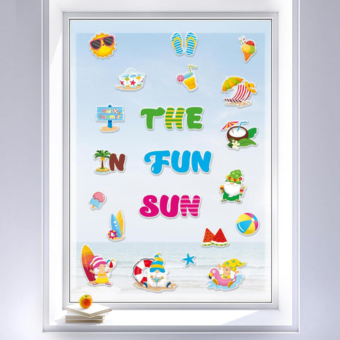 Summer Thick Gel Clings Hawaiian Beach Tropic Stickers Fun in The Sun Window Gel Decals Gnome Removable Reusable for Home Classroom Nursery Summer Pool Party School Home Decor