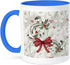 3dRose Elegant Christmas Holly and Berries Pattern Mug - Two Tone, 11 oz, Blue