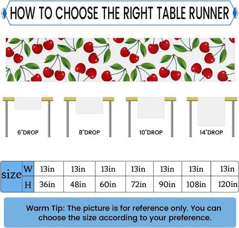 Aglebo 90 Inches 13 90 Inches Cherries Delicious Table Runner Washable Table Runners Long Kitchen Dining Table