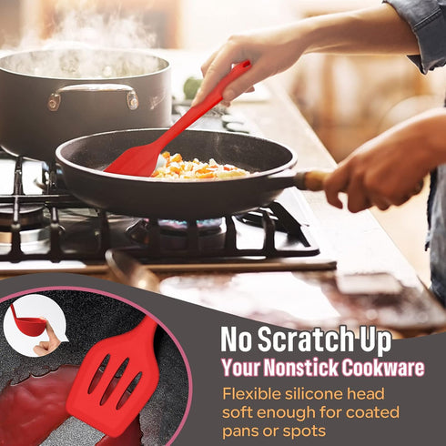 E-far 23 Pcs Silicone Kitchen Utensils Set in Red, Cooking Tools with Holder for Nonstick Cookware, Heat Resistant