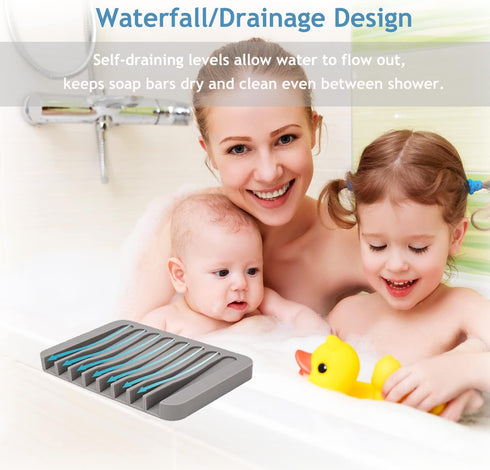 3 Self Draining Soap Dishes, Pcs Silicone Soap Saver, Waterfall Drainer Soap Holder for Bathroom, Extend Soap Life