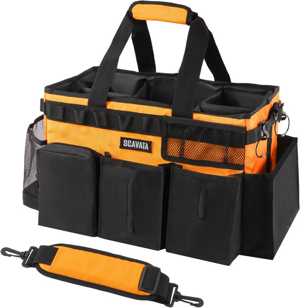 Wearable Cleaning Caddy Bag, Organizer with Handle & Shoulder Straps, 4 Foldable Dividers for Housekeepers, Car Cleaning