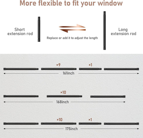 Extra Long Blackout Curtain Rods - 120-inch to 175-inch Heavy Duty Adjustable Outdoor Curtain Rods for Windows, Black