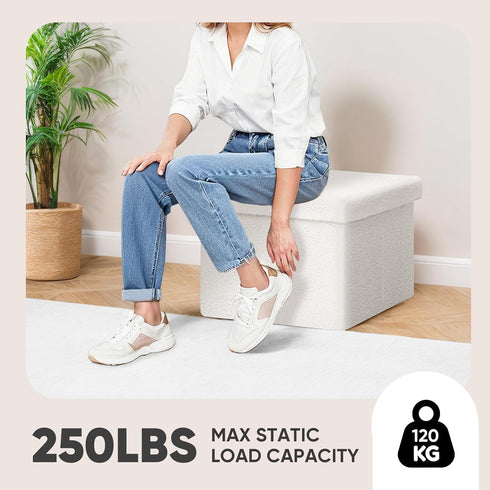 16.5"x12.6"x12.6" PINPLUS Storage Ottoman Cube Ottoman Foot Rest,Small Foldable Portable Boucle Upholstered Sherpa