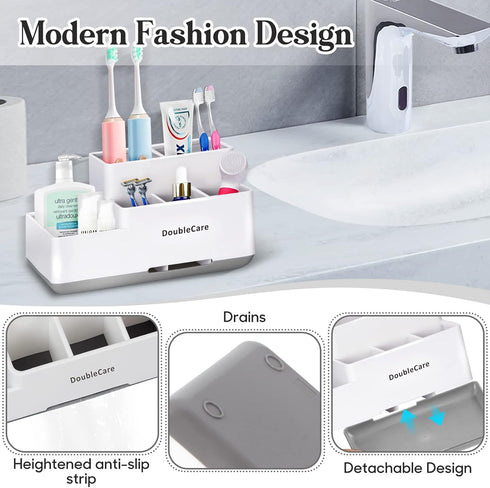 Toothbrush Holder with Anti-Slip: Multifunctional Bathroom Organizer Caddy for Easy Cleaning & Storage