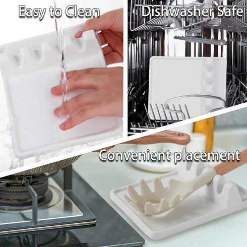 Ceramic Utensil Rest with Drip Pad, Heat-Resistant Spoon Holder for Kitchen Utensils, White