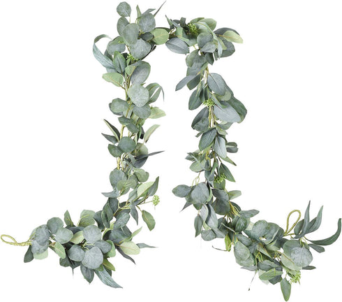 DearHouse 6.2 Feet Eucalyptus Garland, Artificial Silk Eucalyptus Leaves Vines Handmade Garland for Wedding Home