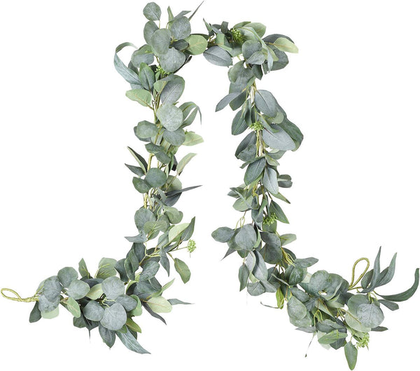 DearHouse 6.2 Feet Eucalyptus Garland, Artificial Silk Eucalyptus Leaves Vines Handmade Garland for Wedding Home