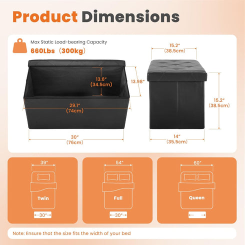 30 Inches 660 lbs, Sweetcrispy Folding Ottoman with Storage Bench, Foot Rest Stool, End of Bed Storage Bench