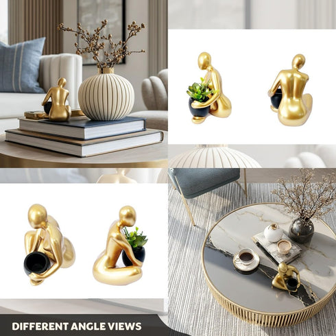 SENEA KAY Modern Abstract Statue with Removable Faux Succulents Plants Resin Figurine Home Decor Accents, Coffee Table