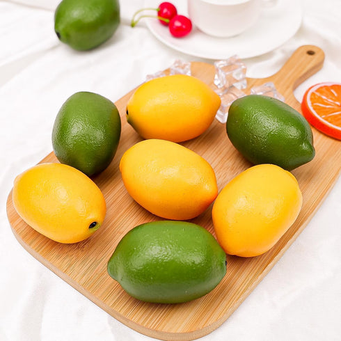 12pcs Gresorth Yellow & Green Artificial Lifelike Simulation Lemon Fake Fruit Home Kitchen Cabinet Decoration