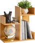 Short Bookshelf Small Desk Organizer - Unique Cactus Bookcase for Book Display and Small Plant Stand, Natural Wood Color