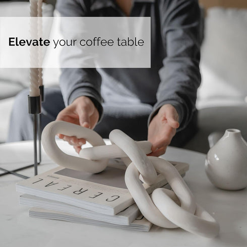 PEAKOLY Wood Chain Link Decor - White Wooden Decorative Objects for Shelves, Coffee Table Sculpture, Book Shelf