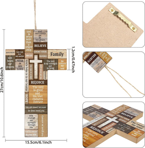 Jetec Cross Wall Decor, Wooden Cross Religious Faith Sign for Home, Easter Christmas Farmhouse Hanging Decorations