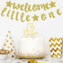 Welcome Little One Glitter Banner, Pre-strung Baby Shower Decor for Gender Reveal Party (Gold)