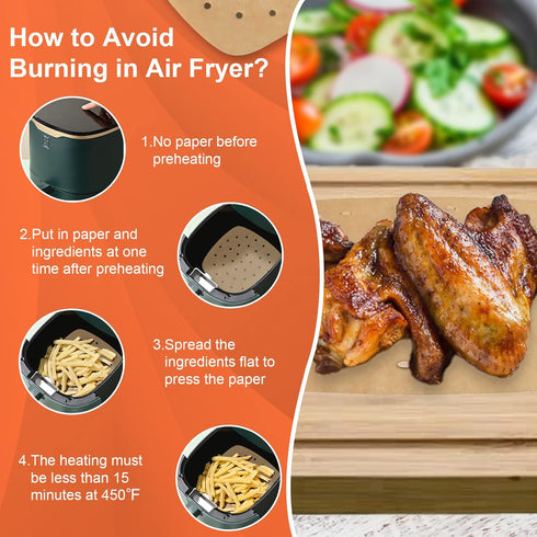 Numola 100 Pcs Air Fryer Liners Disposable Parchment Paper, 9 Inch Perforated Sheets for Baking, Non-Stick Steamer Liner
