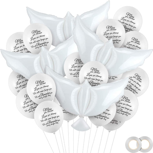 Skylety 36 Pieces Memorial Balloons for Sky Release, Helium Dove Balloons for Funeral Services