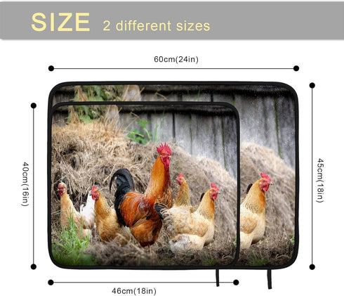 Dish Drying Mat For Kitchen Counter Rooster Chicken Hen Farm Absorbent Microfiber Kitchen Drying Mats For Dishes Reversible Countertop Dish Drainer Mats Washable Heat-Resistant Medium 18x 16 In