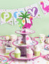 WERNNSAI Dinosaur Cupcake Stand - 3-Tier Pink Dinosaur Birthday Party Decorations for Girls, Cardboard Dessert Tower