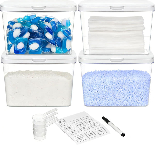 Vtopmart 4 Pack Laundry Pods Container and Dryer Sheet Holder, Detergent Powder