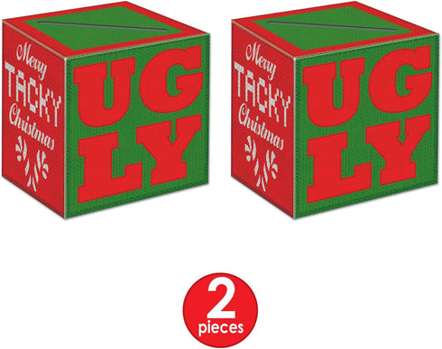 Beistle 2 Pieces Ballot Boxes Ugly Sweater, 9" x 9", Red/Green/White with Ballots