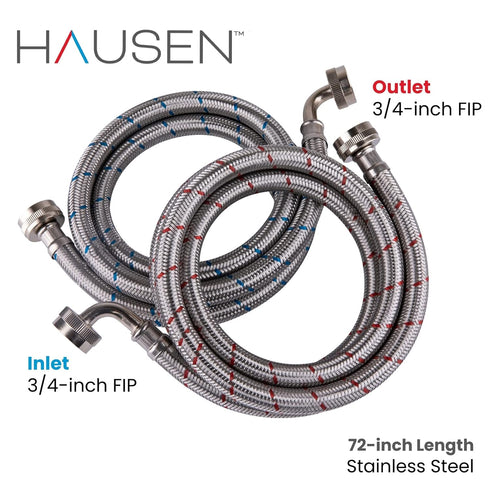 Hausen 72-Inch Stainless Steel Washing Machine Connector, 6 Feet Elbow Supply Line (1-Pack)