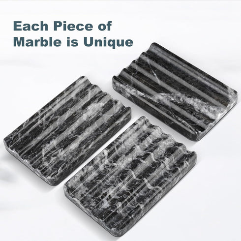 Karibiber Marble Soap Dish, Bar Soap Holder Shower, Black Soaps Bathroom Saver with Water Ripple Design, Easy Cleaning