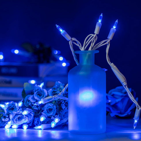 YULETIME 200 Blue LED Christmas Lights with White Wire, Pack of 2 Strands, 33 Feet 100 Lights