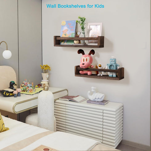 Set 2 JORIKCHUO Nursery Book Shelves, of Wood Floating Book Shelves for Kids Room, Kitchen Spice Rack, or Rustic Wall