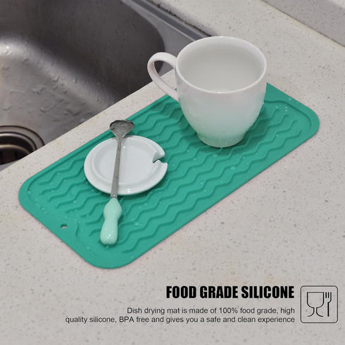 Silicone Dish Drying Mat, Eco-friendly, Heat-resistant Dish Drainer Mat for Kitchen Counter, Sink, 12" x 6", White