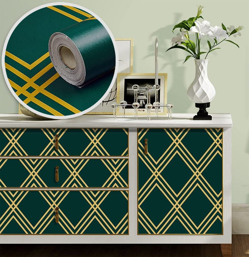 Green Rhombus Peel and Stick Wallpaper 17.7"× 9.8ft, Geometric Diamond Contact Paper for Furniture Renovation Home Decor