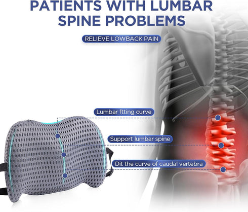 Lumbar Support Pillow for Office Chair, Memory Foam Back Cushion for Car, Lower Back Pain Relief with Adjustable Straps