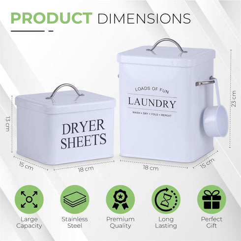 crocri 2 Pack Laundry Detergent Container and Dryer Sheet Holder Dispenser with hermetic seal,Farmhouse Laundry Room