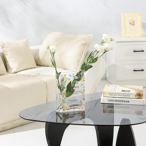 Glass Book Vase, Clear Book Vase for Flowers, Unique Flower Vase, Modern Book Shaped Vases for Bedroom, Living Room
