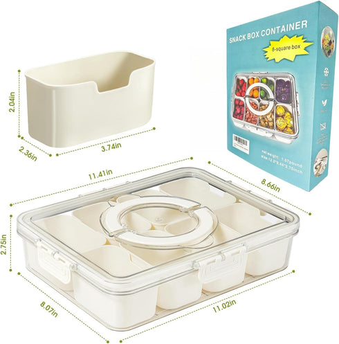 Snackle Box Container with Lid and Handle, Divided Serving Platters for Portable Snacks, Candy, Fruit