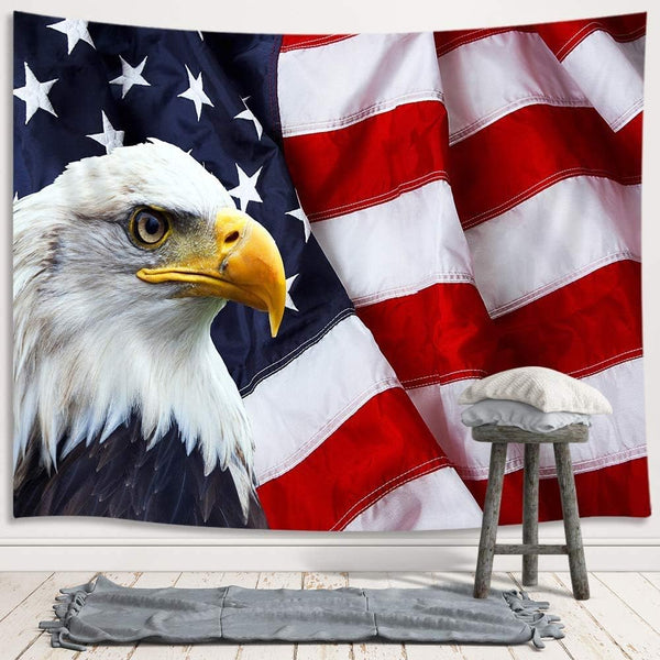 American Flag Tapestry, USA Bald Eagle Stars and Stripes Wall Hanging for Bedroom, 60X40 Inch