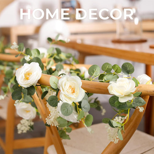 Der Rose 4 Pcs 13Ft Artificial Eucalyptus Flower Garland with Fake Silk Rose and Greenery for Decor