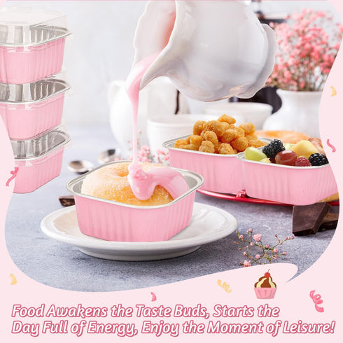 selizo 60 Pack 5oz Mini Disposable Cake Pans with Lids, Aluminum Foil Square Baking Cups, 3.5x3.5 Small Baking Cake Tins Cup Cake Containers with Lids for Individual Cakes by selizo