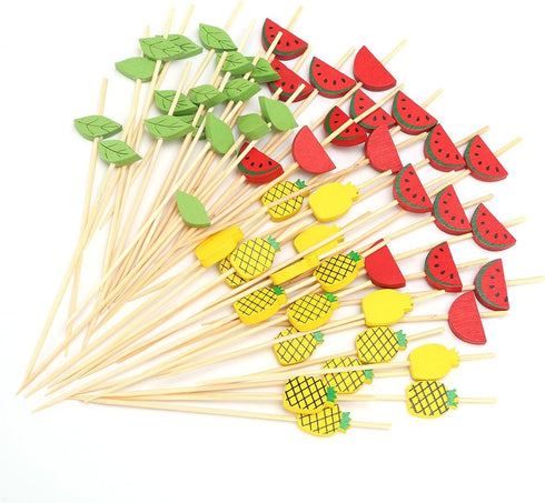 Minisland Mix-colored Watermelon Pineapple Leaf Cocktail Picks, 4.7 Inch Long Bamboo Toothpicks for Appetizers, 100