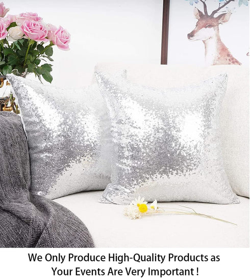 ShinyBeauty 24x24-Inch Silver Sequins Pillow Case - Decorative Throw Pillow Covers for Sofa Accent Toss Pillows