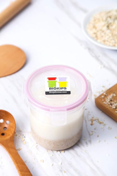 Set 4 Set (18.6 oz) Komax Biokips Overnight Oats Containers with Lids of Round Airtight Food Storage Containers