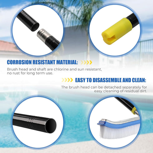 6FT 2-in-1 Commercial) Heavy Duty Pool Brush - Pool Scrubber with Aluminum Frame & Nylon Brush Head, Adjustable