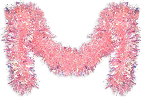 Pink Tinsel Garland 17 Feet for Christmas Tree Decorations, Wedding, Birthday Party Supplies