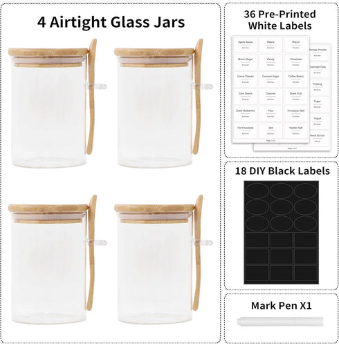 17 oz Countertop, (4 Pack) TIPGO Sugar Jar Bath Salt Container Glass Jar with Bamboo Lid and Spoon, Sugar Cube Holder
