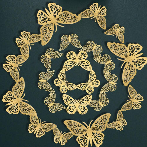 FOMTOR 72 pcs Gold Butterfly Wall Decor, 3D Paper Butterflies for Cake Decorating and Wedding Party Decorations